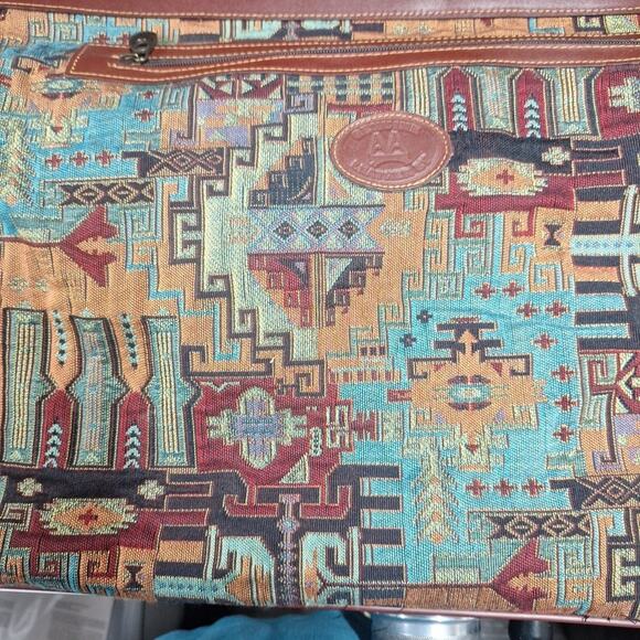 Genuine Leather Tapestery Satchel Bag Luggage Aztex Southwest 20x15x10 - Picture 3 of 9